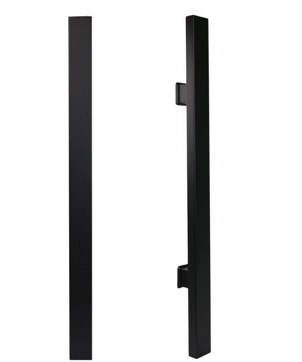 Back to Back black pull handles on a white background