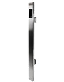 Stainless steel door handle with electronic keypad on a white background