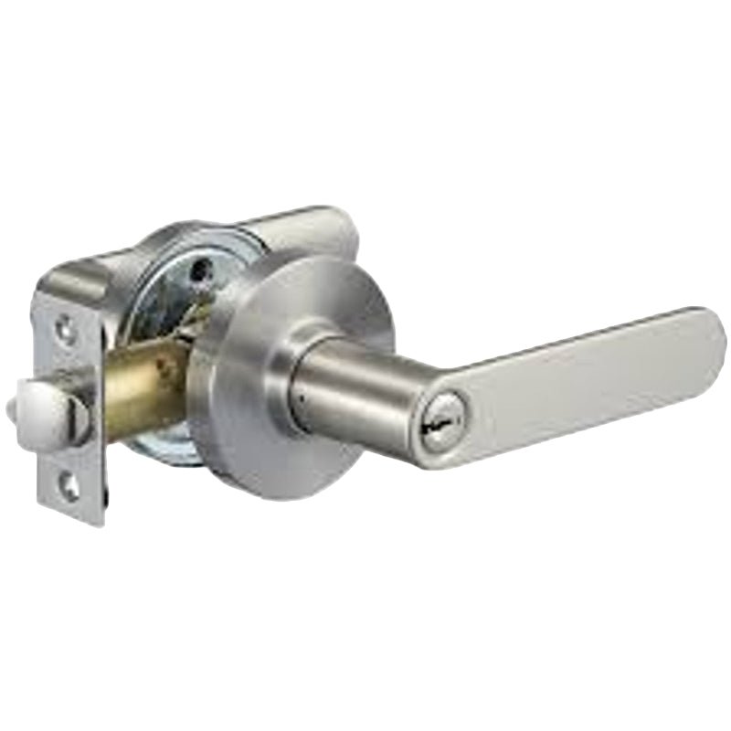 Metal door handle lock on a white background