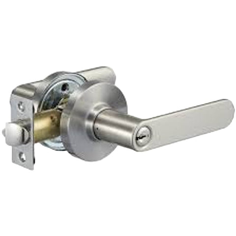 Metal door handle lock on a white background