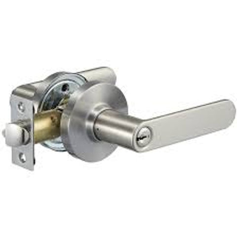 Metal door handle lock on a white background