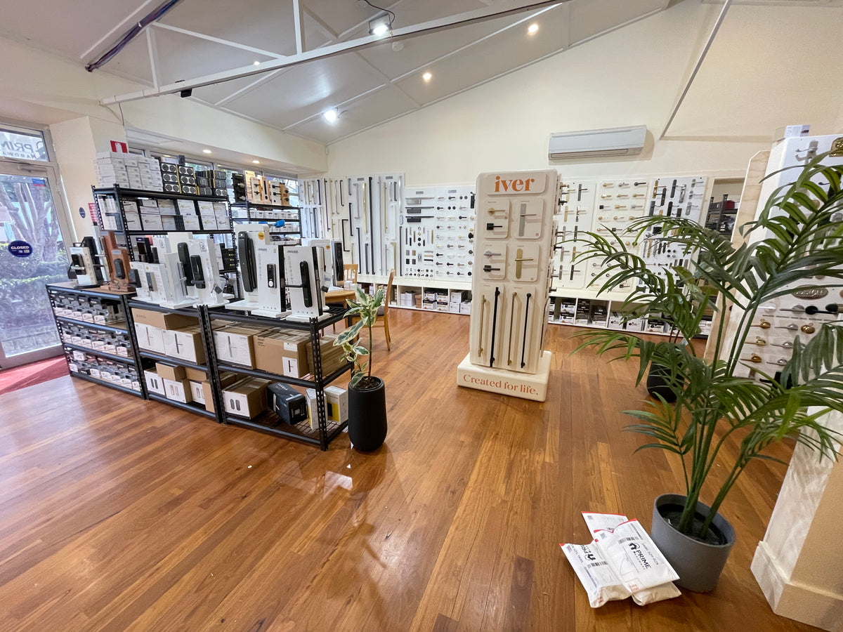 Premium door handles and smart locks on display at Prime Hardware Sydney