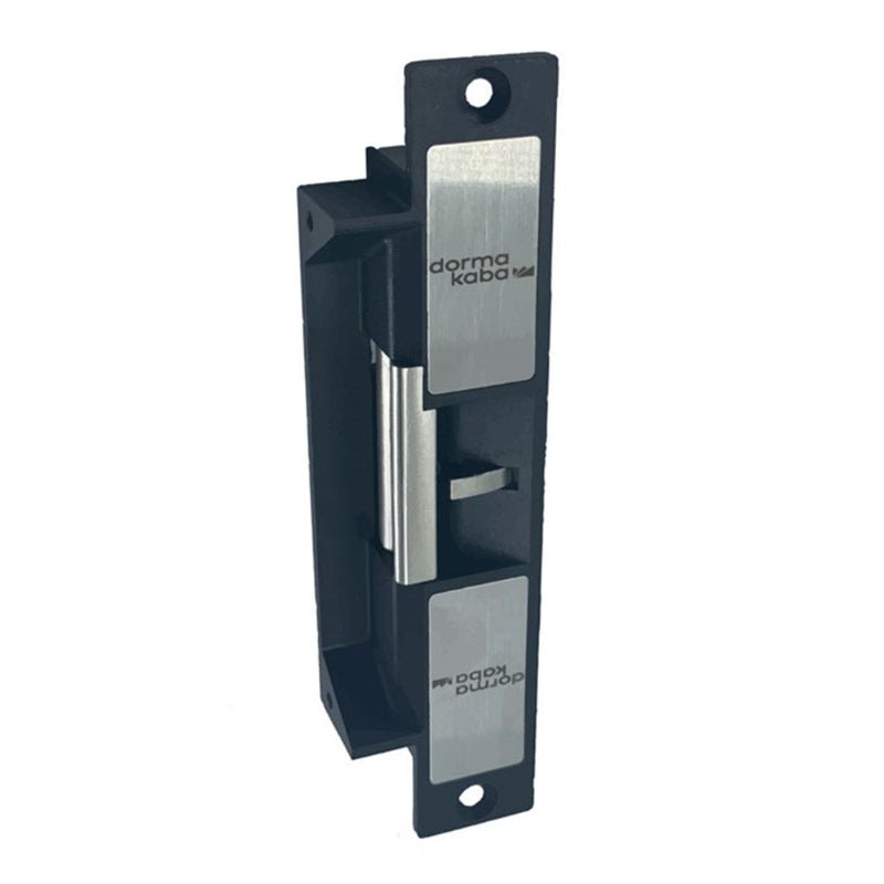 Door handle with black casing and silver finish on a white background