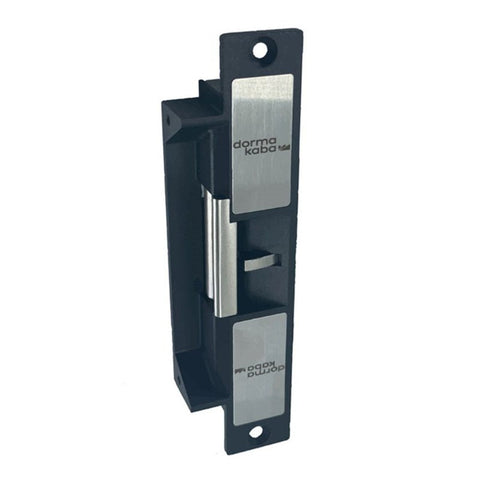 Door handle with black casing and silver finish on a white background