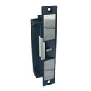 Door handle with black casing and silver finish on a white background