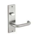 Metal door handle on a white background