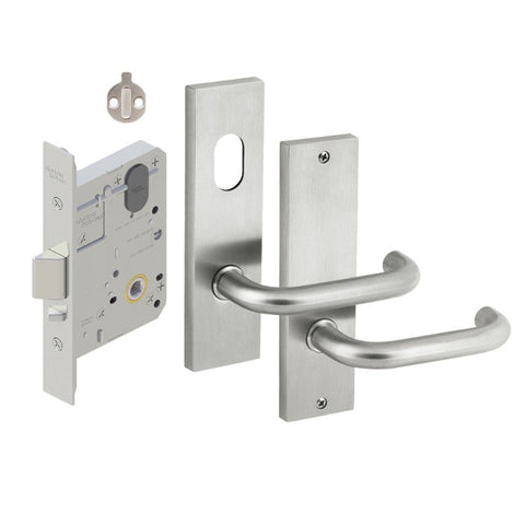 Door handle and lock mechanism on a white background