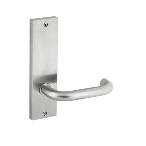 Metal door handle on a white background