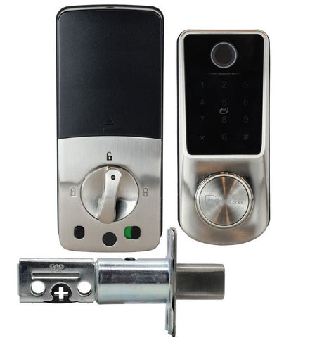 Digital door lock set with keypad and cylindrical mechanism on a white background