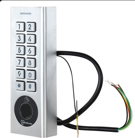 Metal keypad with wiring on a white background
