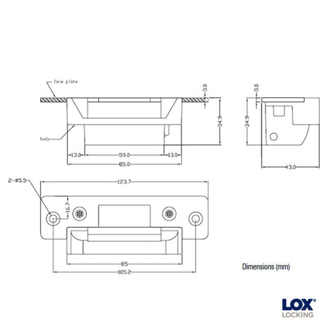 LOX ES10 electric strike operating on 12V or 24V DC, non - monitored, IP56 rated, and suitable for fire - rated doors. - primehardware