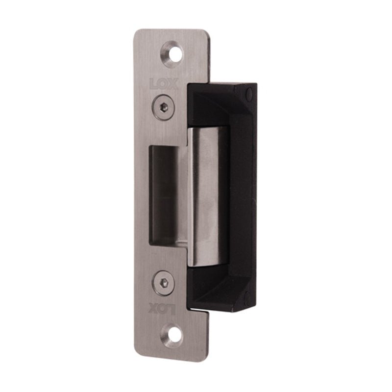 Metal door handle with black finish on a white background