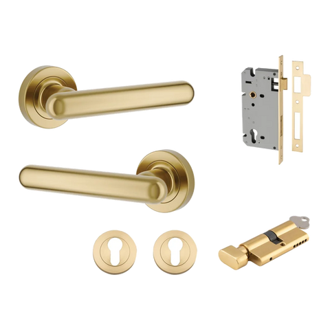 Iver Puerto Door Lever on Round Rose | Entrance Kit (Key/Thumb) | 5 Finishes