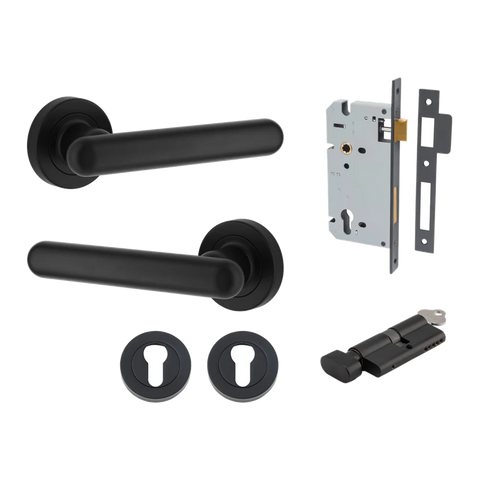 Iver Puerto Door Lever on Round Rose | Entrance Kit (Key/Thumb) | 5 Finishes