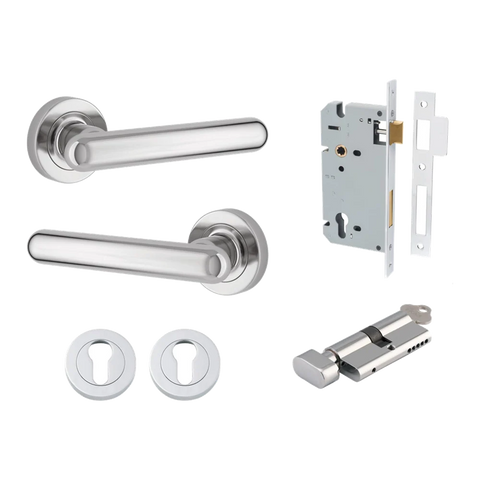 Iver Puerto Door Lever on Round Rose | Entrance Kit (Key/Thumb) | 5 Finishes