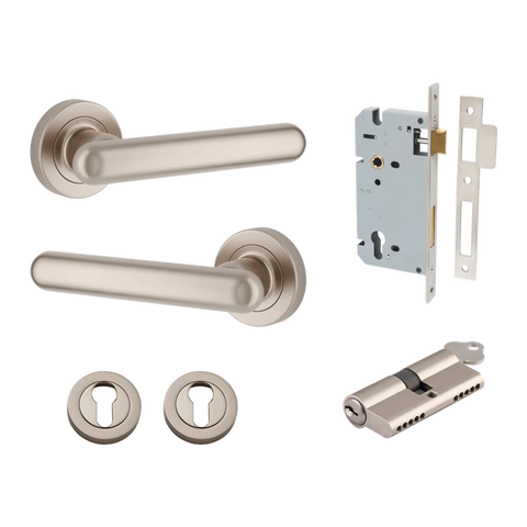 Iver Puerto Door Lever on Round Rose | Entrance Kit (Key/Key) | 5 Finishes