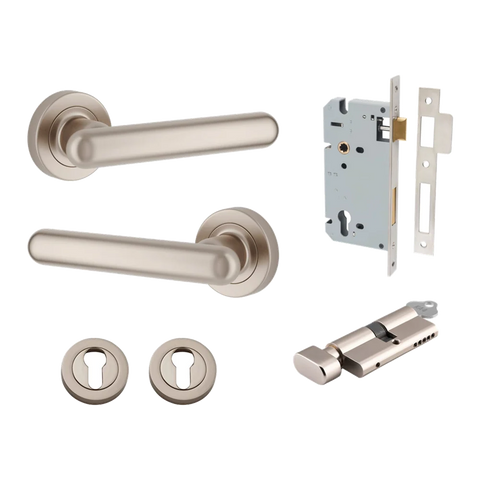 Iver Puerto Door Lever on Round Rose | Entrance Kit (Key/Thumb) | 5 Finishes