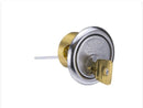 Metal door lock mechanism on a white background