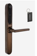 Smart door lock with keyfob on a white background