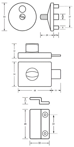 Metlam Safety Turn Lock and Indicator Concealed Screw Fix Satin Chrome - image 2