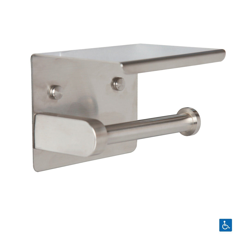 Metlam Single Toilet Roll Holder with Shelf Top Polished Stainless Steel