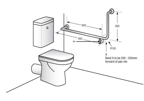 Metlam 90 Degrees Flush Mount Side Wall Grab Rail Antimicrobial Left Hand - image 2