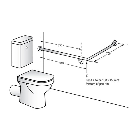 Metlam Rear/Side Wall Grab Rail 30degree Right Hand Satin Stainless Steel - image 3