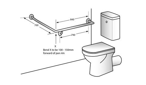 Metlam Grab Rail 30 Degree Side Wall 840x700mm Black Left Hand - image 4