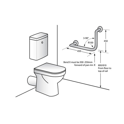 Metlam 90 Degrees Ambulant Grab Rail 450x450mm Satin Stainless Steel - image 3