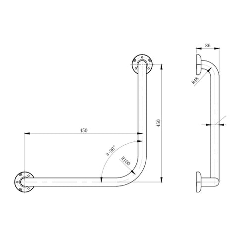 Metlam 90 Degrees Ambulant Grab Rail 450x450mm Satin Stainless Steel - image 2