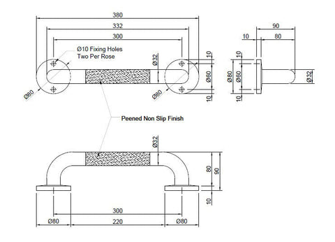 Metlam Straight Peened Grab Rail Satin Stainless Steel 450mm - image 3