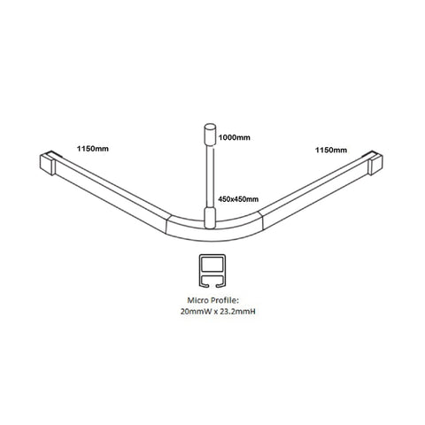 Metlam Modular L Bend Shower Curtain Track System 1600x1600mm - image 2