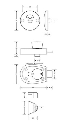 Metlam Xcel Slide Lock and Indicator Set Concealed with Screw Fixings Antimicrobial - image 2