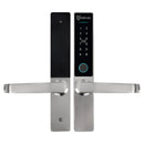 Digital door handle with electronic keypad on a white background