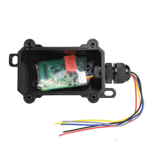 Electronic control box with wiring on a white background