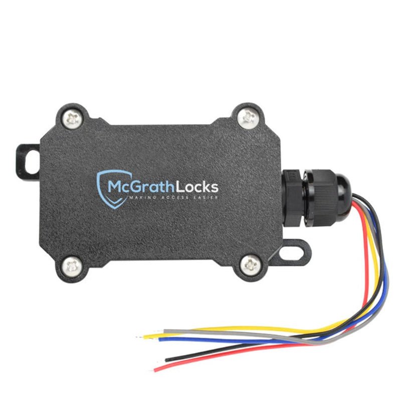 Mechanical lock component with wiring and McGrathLocks branding on a white background