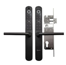 Black electronic door handle with lock mechanism on a white background