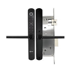 Digital door handle with electronic keypad on a white background