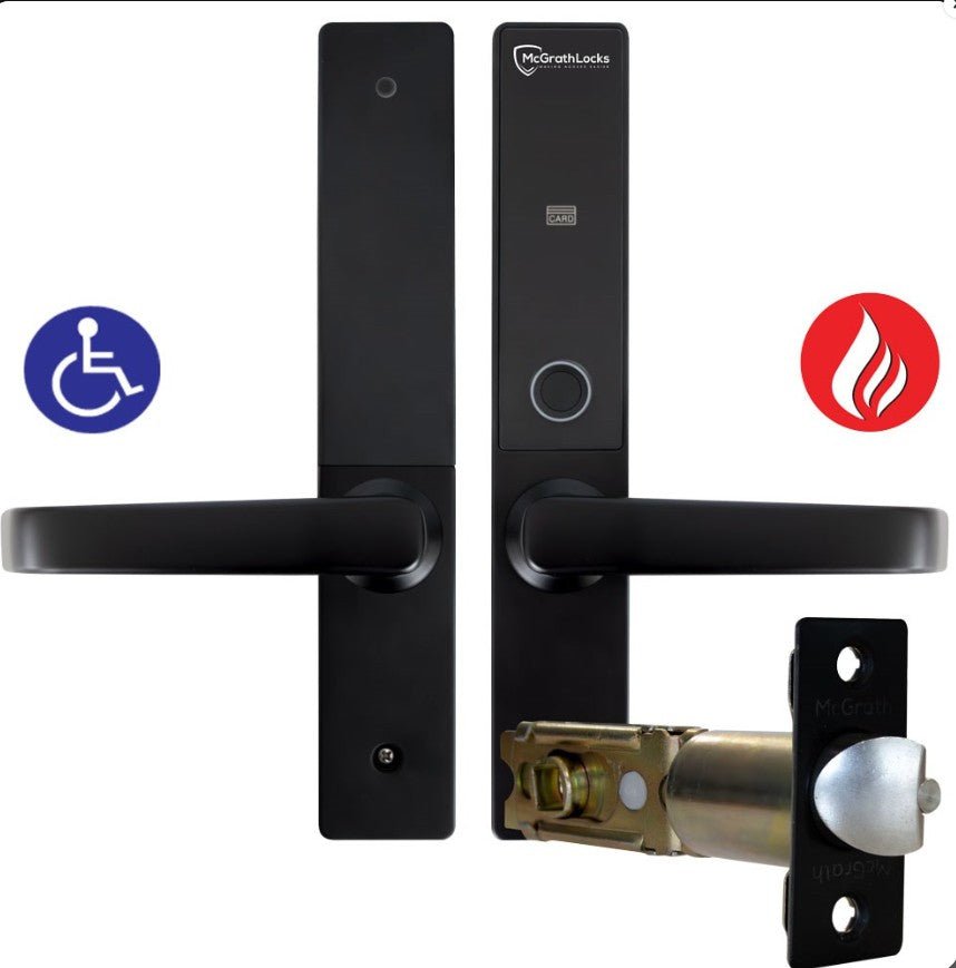 McGrath Hamilton Digital Lock With DDA Compliant Handles And 2 - Hour Fire Rating — Black Finish, 60/70mm Adjustable Latch - primehardware