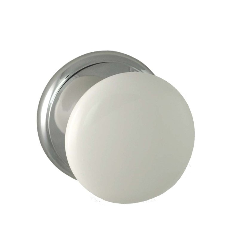 NIDUS DOOR KNOB CORONA PASSAGE SET WHITE POLISHED CHROME W/ LATCH CDFWHC - primehardware