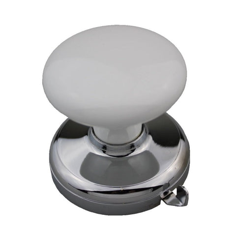 NIDUS DOOR KNOB CORONA PRIVACY SET WHITE POLISHED CHROME W/ LATCH CDFWHC PAMRCR - primehardware