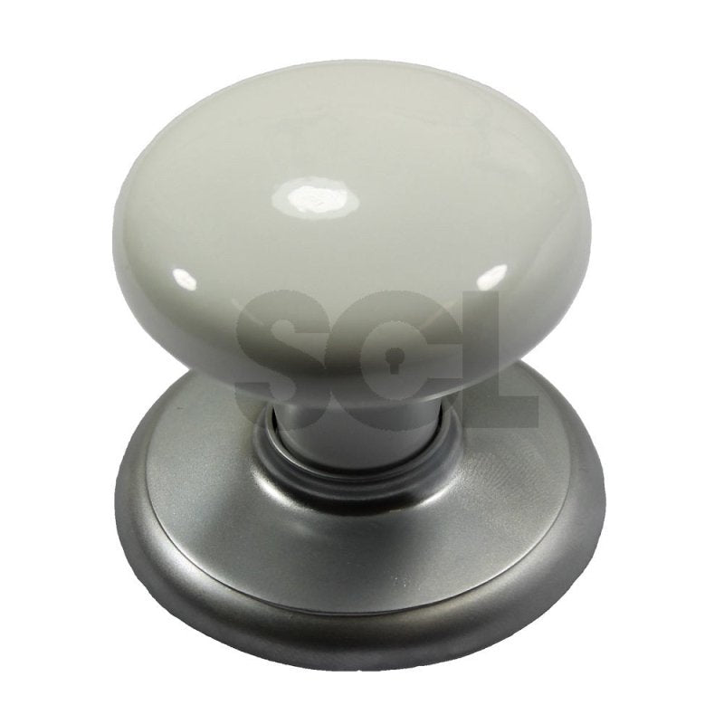 NIDUS DOOR KNOB CDFWHSC PAMRSC CORONA PRIVACY SET WHITE SATIN CHROME W/ LATCH