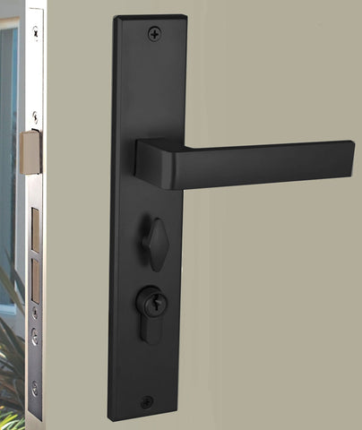 NIDUS Marino OZI-1 Lock Combo Door Lever on Longplate Entrance Set | 3 Finishes - Matt Black / Left Hand
