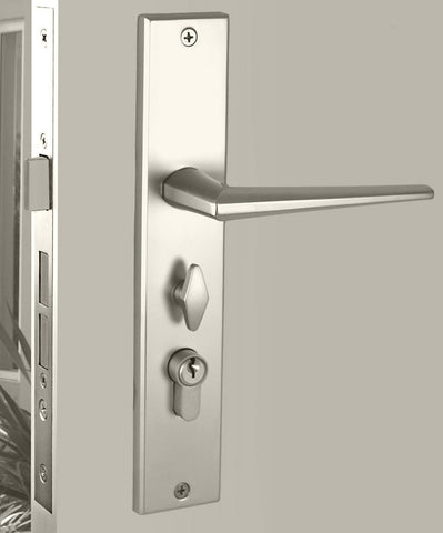 NIDUS Rialto OZI-1 Lock Combo Door Lever on Longplate Entrance Set | 3 Finishes - Brushed Nickel / Right Hand