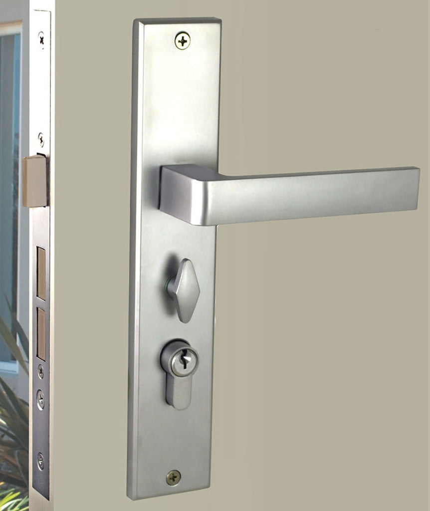 NIDUS Turin OZI-1 Lock Combo Door Lever on Longplate Entrance Set | 4 Finishes - Brushed Chrome / Left Hand