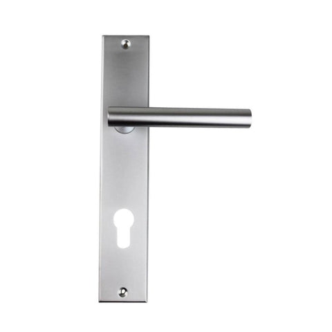 NIDUS DOMICI DOOR HANDLE LEVER ON LONGPLATE LEFT HAND SATIN CHROME LP - DOM - E - SC - primehardware