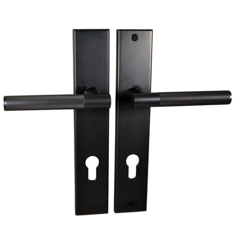 NIDUS Domici Knurled Door Lever on Longplate with Euro Cylinder Cutout Holes | Graphite Grey