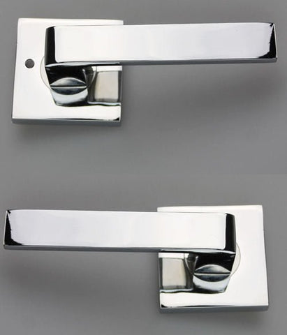 NIDUS DOOR HANDLE MEDITERRANEAN TURIN SQUARE PRIVACY LEVER SET POLISHED CHROME - primehardware