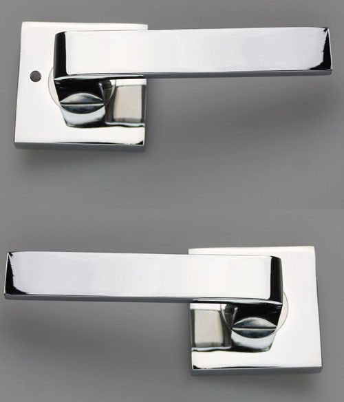 NIDUS DOOR HANDLE MEDITERRANEAN TURIN SQUARE PRIVACY LEVER SET POLISHED CHROME - primehardware