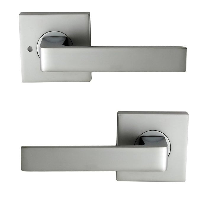 NIDUS DOOR HANDLE MEDITERRANEAN TURIN SQUARE PRIVACY LEVER SET SATIN CHROME - primehardware